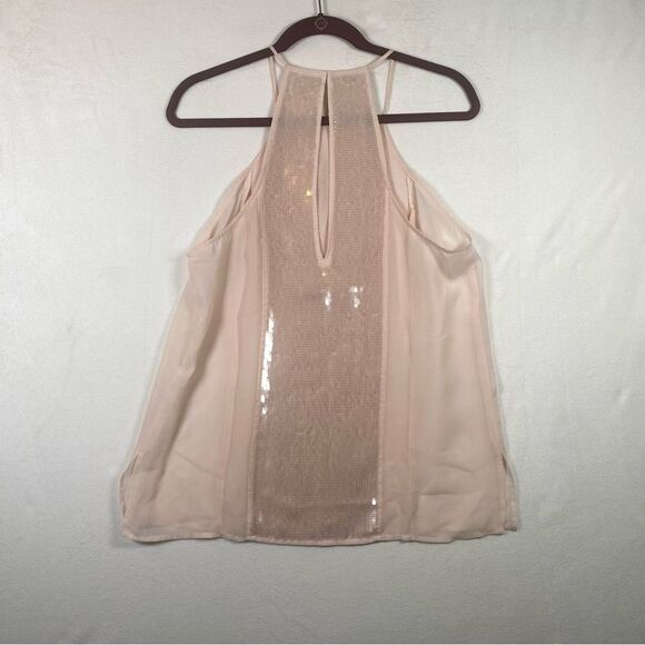 Victoria's Secret Pale Pink Semi Sheer Sequined High Neck Sleeveless Top Size M - Picture 2 of 13
